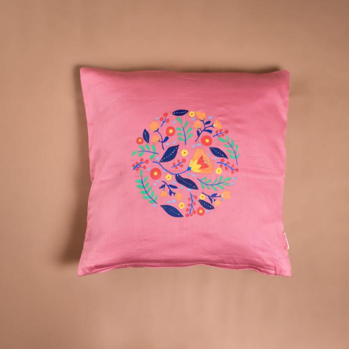 Hand-painted and Embroidered Cushion Cover - Vibrant Spring - 40 x 40 cm