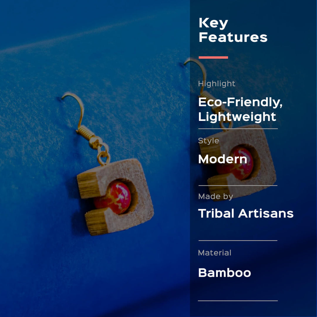 Mini Square Bamboo Earrings - Ruby Red