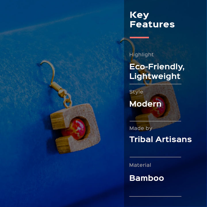 Mini Square Bamboo Earrings - Ruby Red