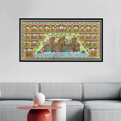 Royal Procession on Elephants - 4x2 ft Cotton Phad Painting 063