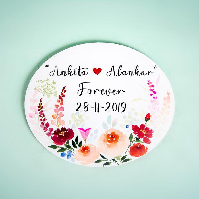 Oval Hand-painted Floral Nameboard