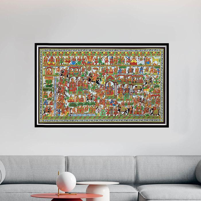Episodes of Pabuji - 4.8x2.9 ft Cotton Phad Painting 068
