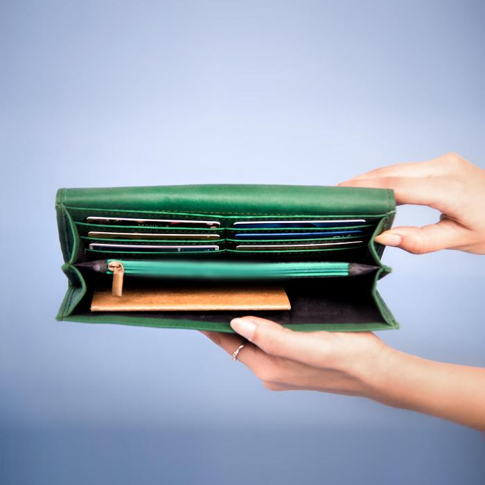 Green Flap Wallet with Fish Artwork
