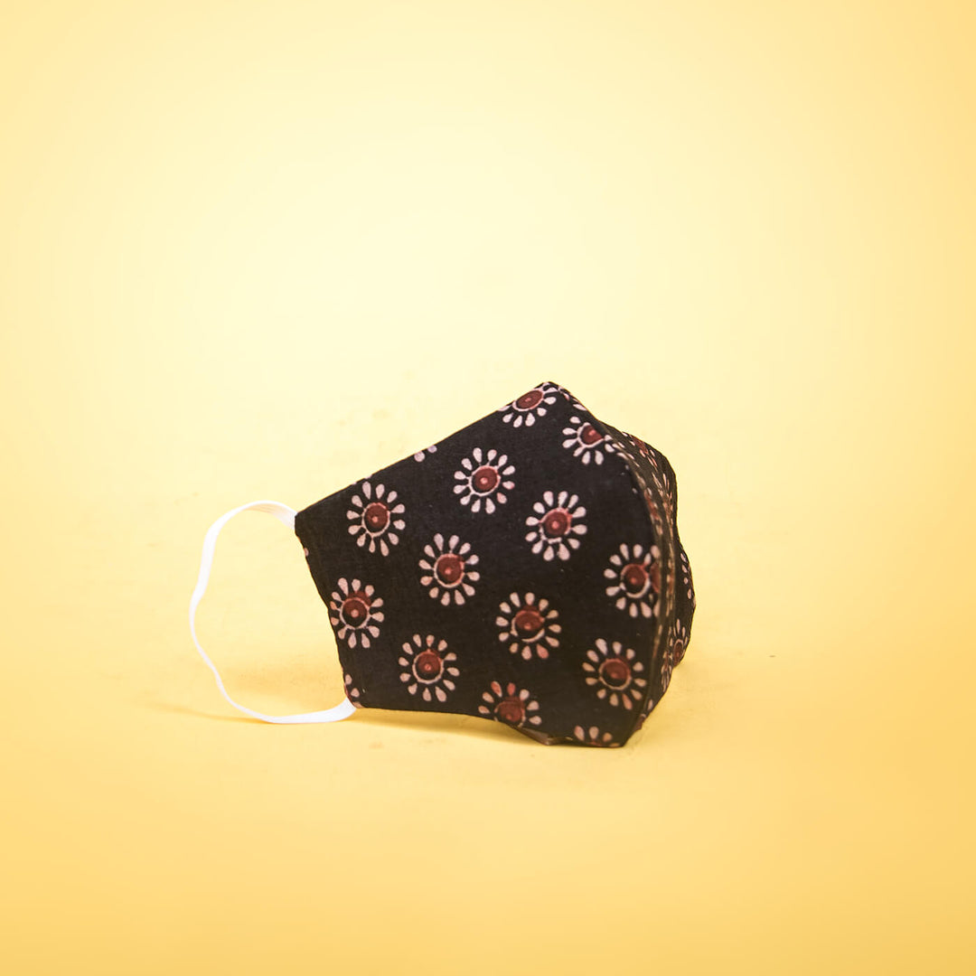 Floral Black Fabric Mask - Kids