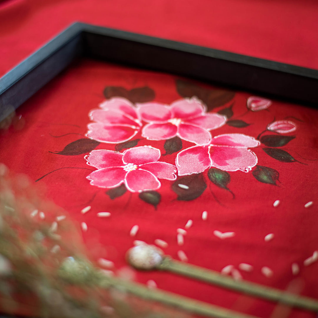 Red Unstiched Blouse Piece - Floral Art