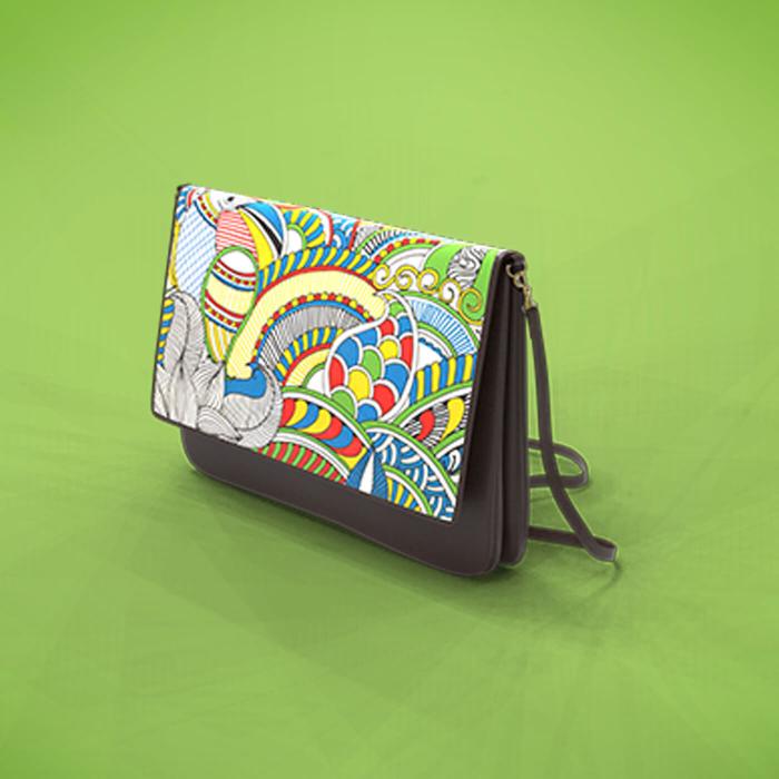 Multicolor Sling Clutch in Genuine Leather