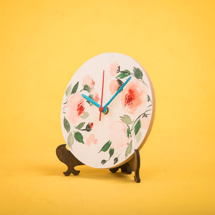 Hand-painted Table Clock with Pink Roses