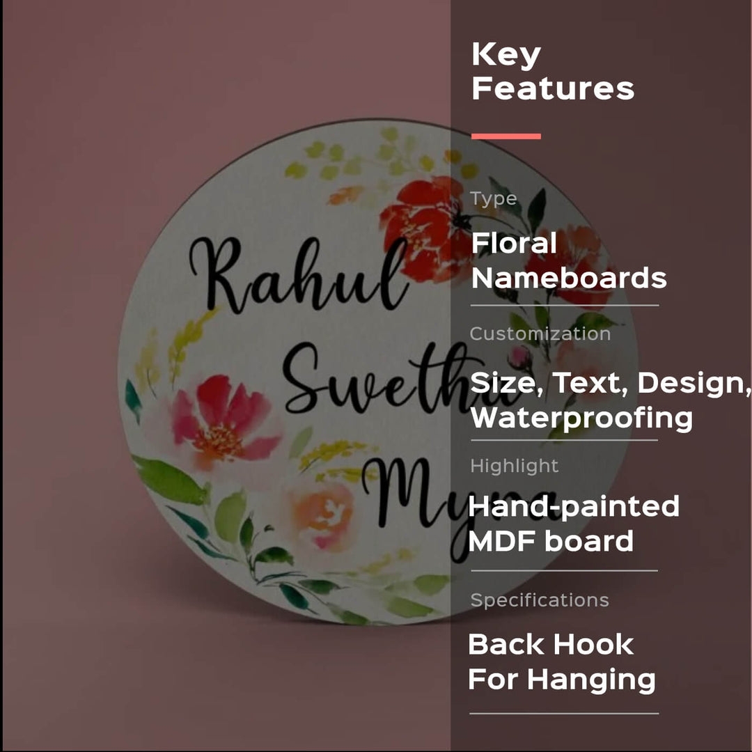 Round Hand-painted Floral Nameboard