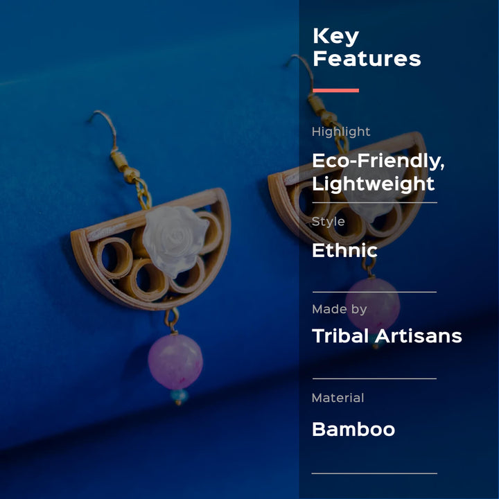 Semi Circle Bamboo Earrings - Pink