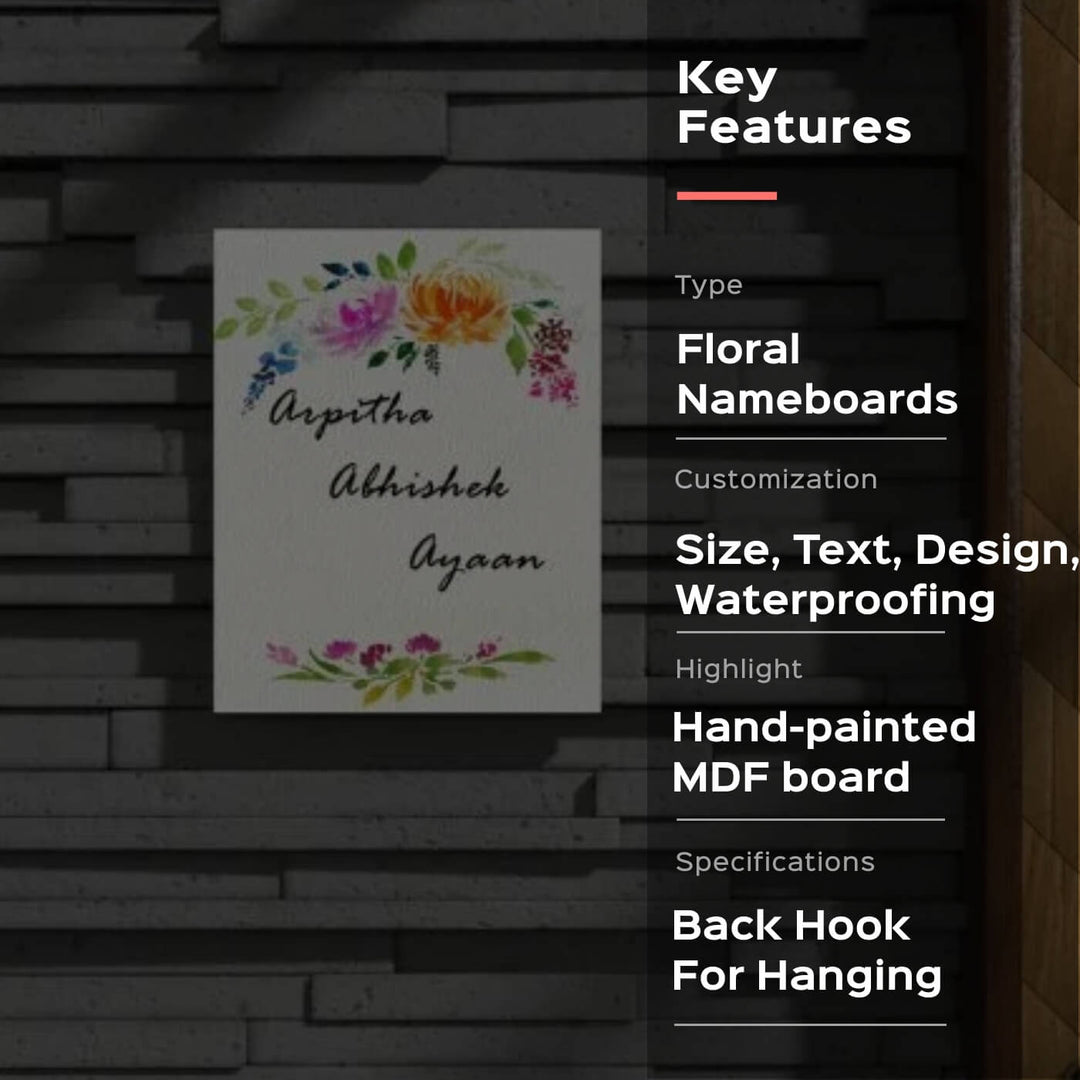Vertical Rectangle Hand-painted Floral Nameboard
