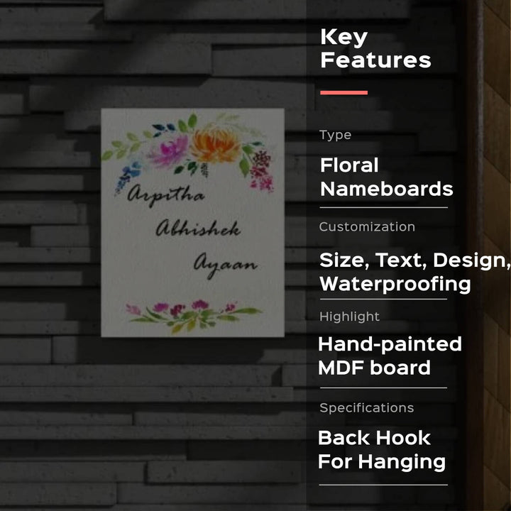 Vertical Rectangle Hand-painted Floral Nameboard
