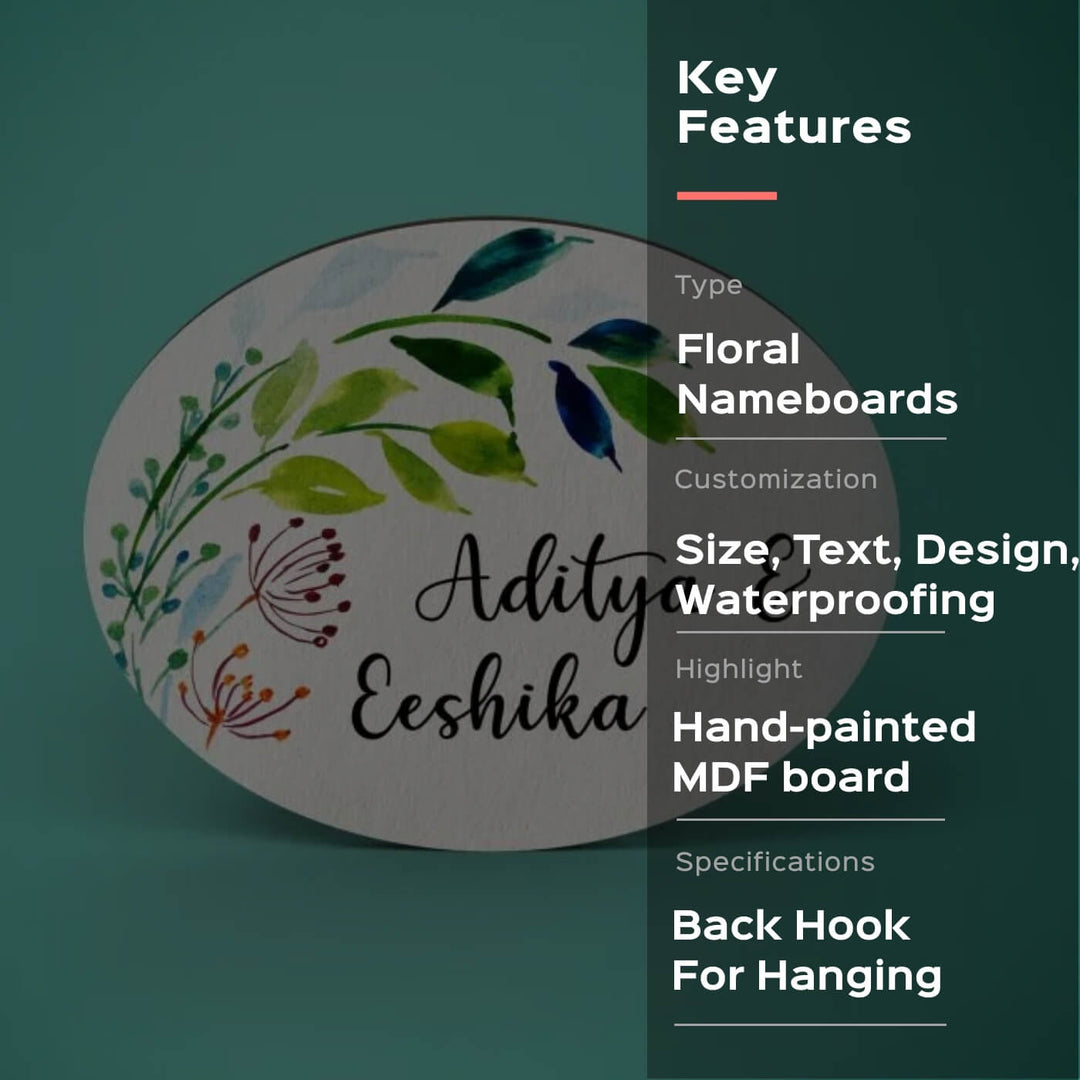 Oval Hand-painted Floral Nameboard