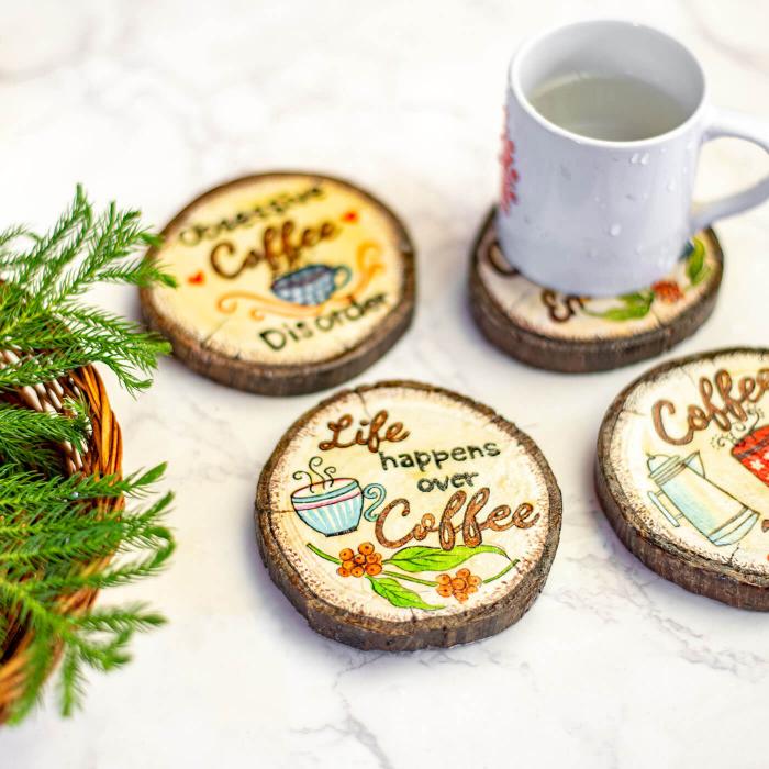 Bark Coasters for Coffee Lovers - Set of 4