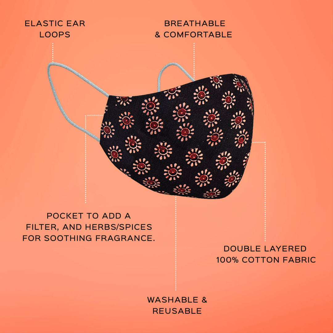 Floral Black Fabric Mask - Kids - Zwende