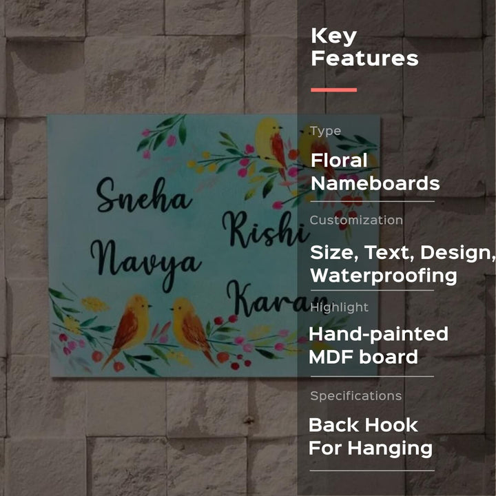 Rectangle Hand-painted Floral Nameboard