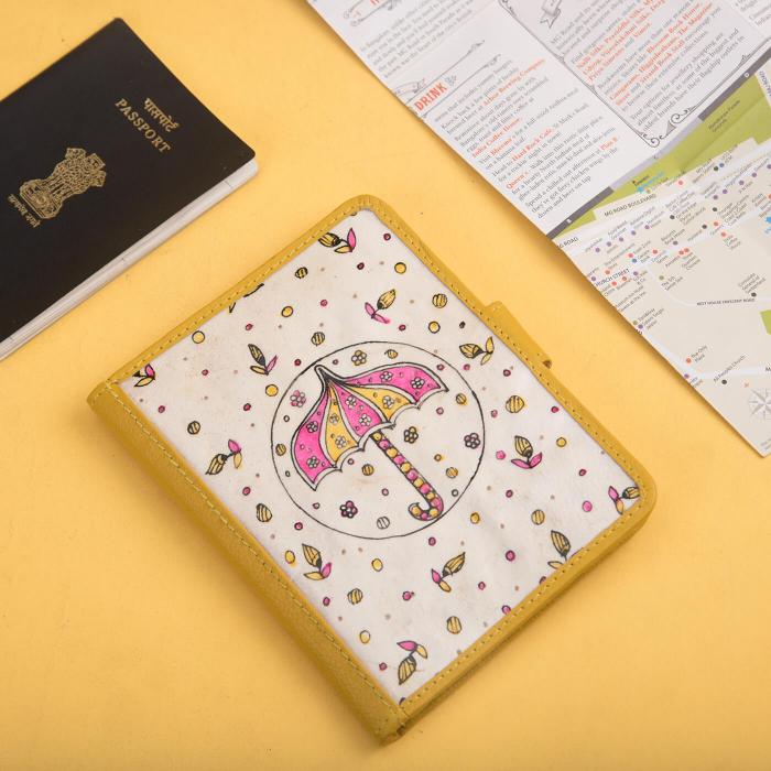 Genuine Leather Passport Wallet in Mustard Yellow