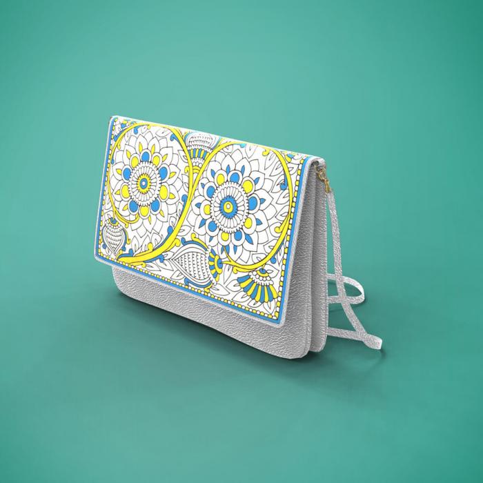 Grey Sling Clutch with Floral Art