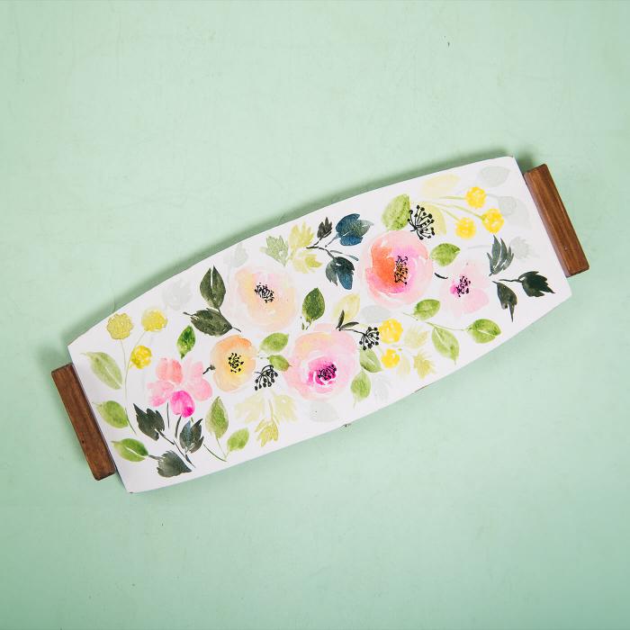 Long Flat Tray with Rose Artwork
