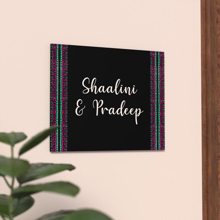 Handpainted Rectangular Dot Art Nameplate for Couples