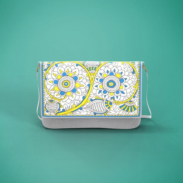 Grey Sling Clutch with Floral Art