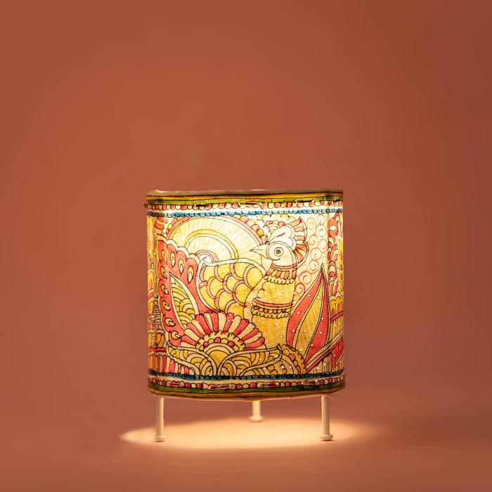 Doodle Peacock Hand Painted Tholu Bommalata Tealight Lamp| 6 inches