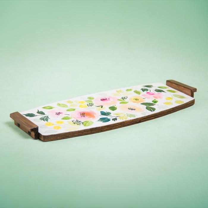 Long Flat Tray with Rose Artwork