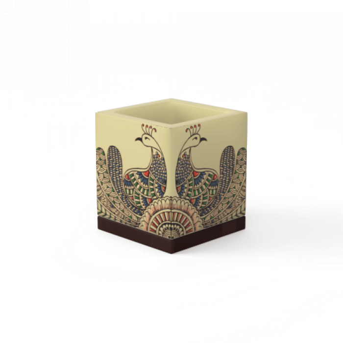 Multicolored Peacock on Small Hollow Candle
