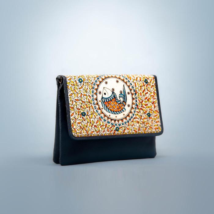 Trendy Sling Clutch with Fish Artwork