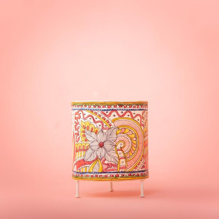 Doodle Peacock Hand Painted Tholu Bommalata Tealight Lamp| 6 inches