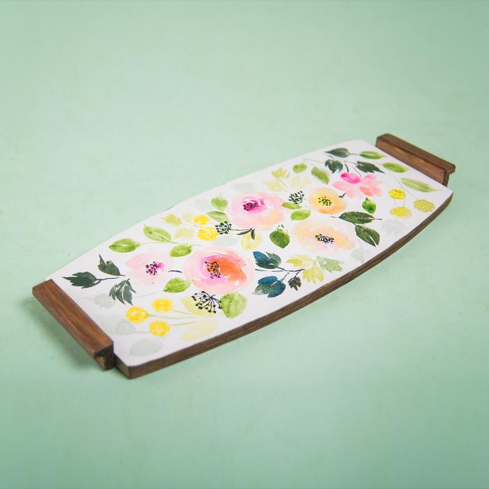 Long Flat Tray with Rose Artwork