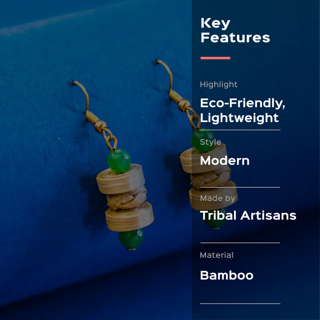 Stacked Bamboo Earrings - Green