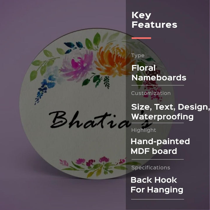 Round Hand-painted Floral Nameboard