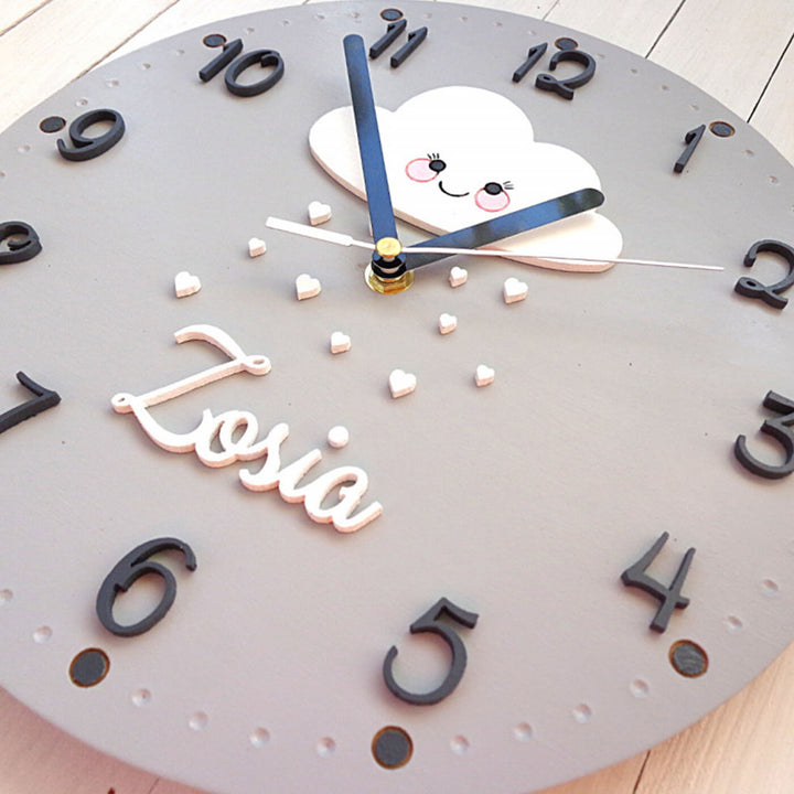 Personalized Cloud with Heart Themed Wall Clock for Kids