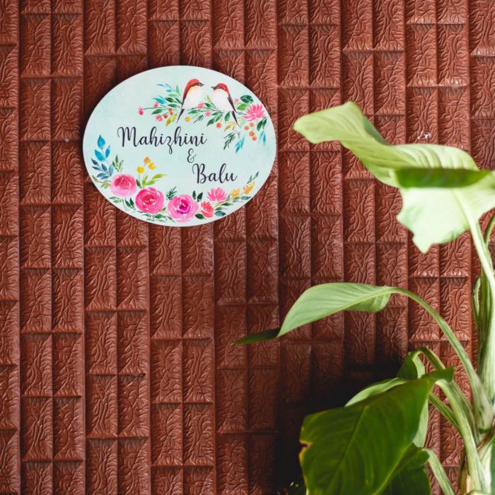 Oval Hand-painted Floral Nameboard