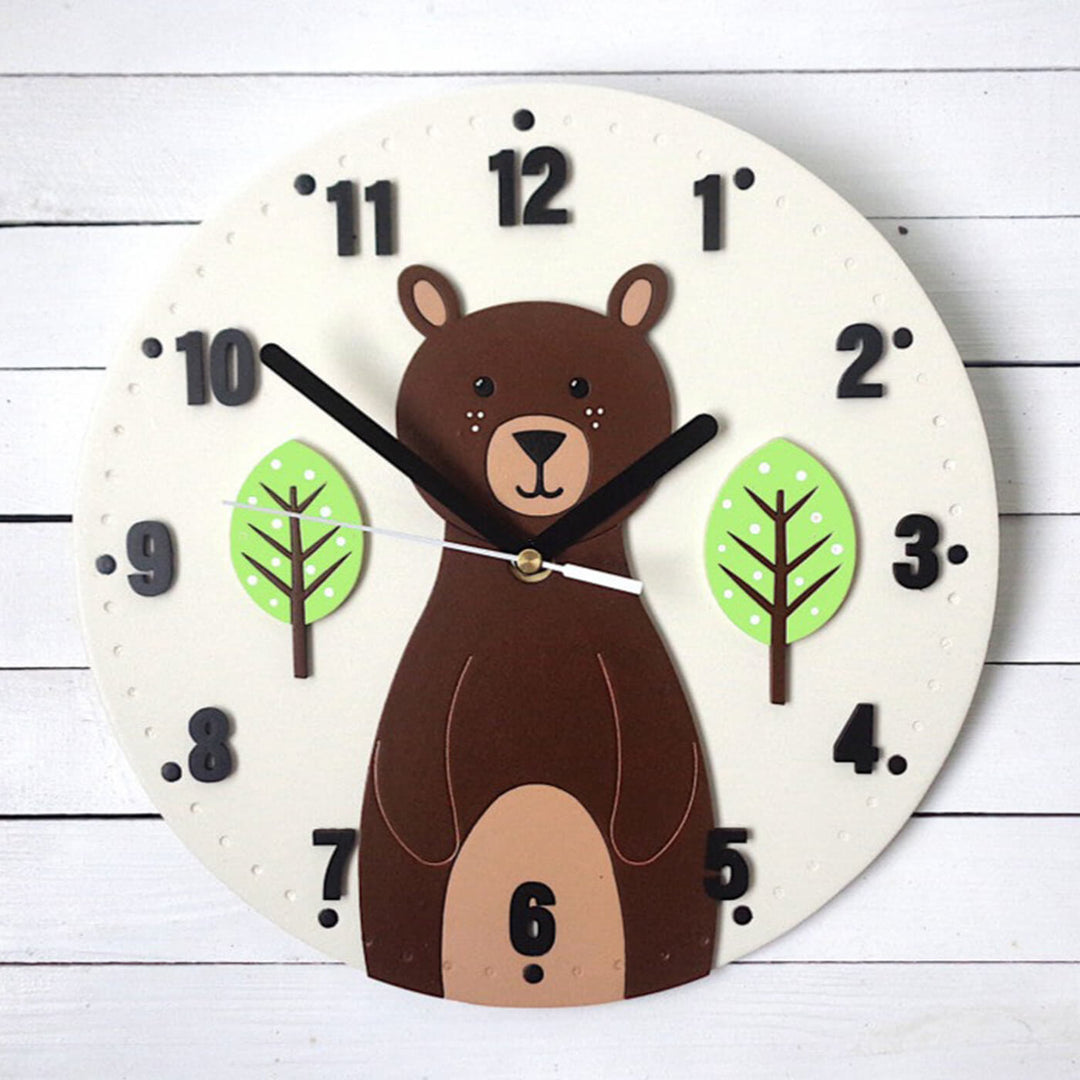 Hand Painted Bear Themed Wall Clock for Kids