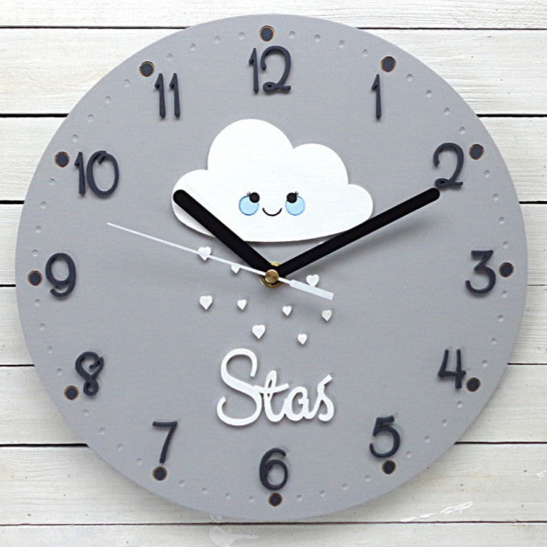 Personalized Cloud with Heart Themed Wall Clock for Kids