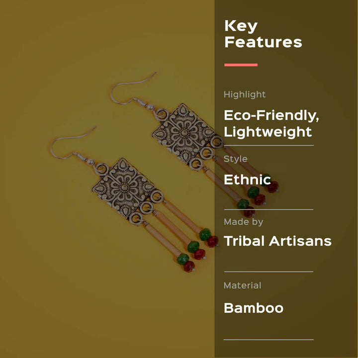 Small Square Bamboo Earrings - Green & Red