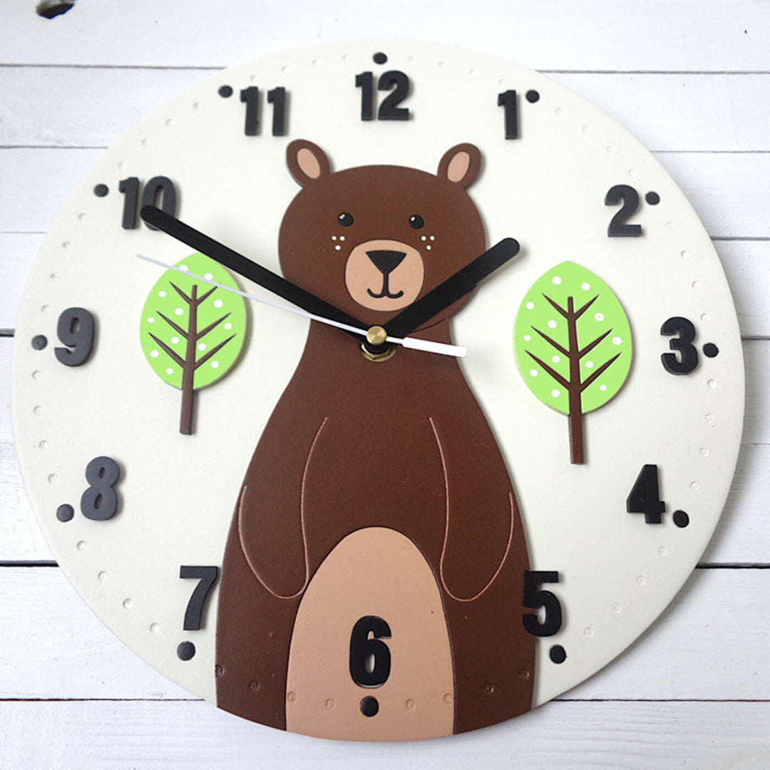 Hand Painted Bear Themed Wall Clock for Kids