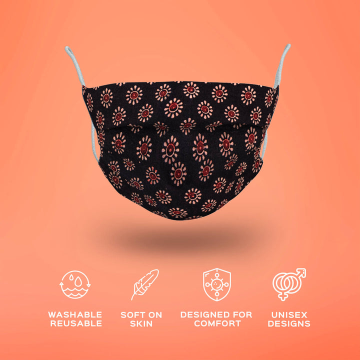Floral Black Fabric Mask - Kids - Zwende