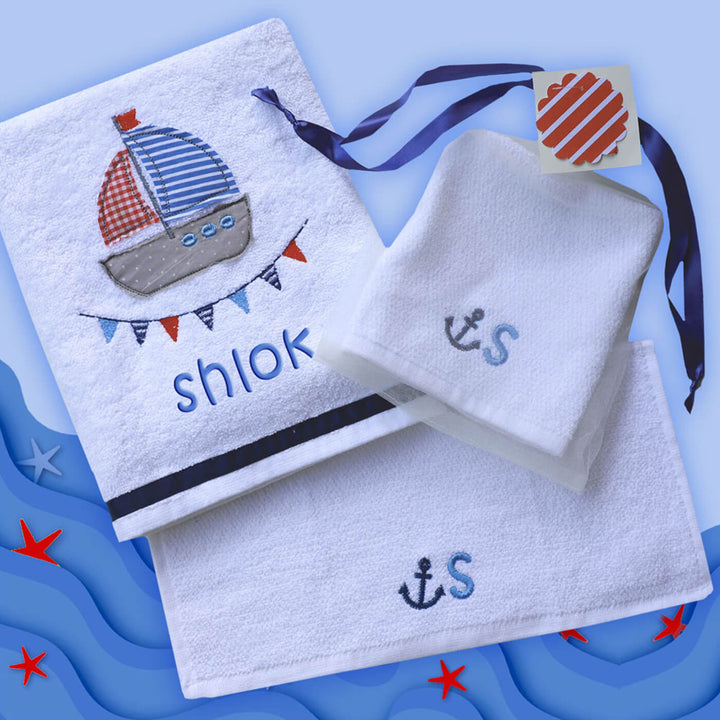 Small Bath Towels Set - Sailing Away - Personalised Gifts for Toddlers