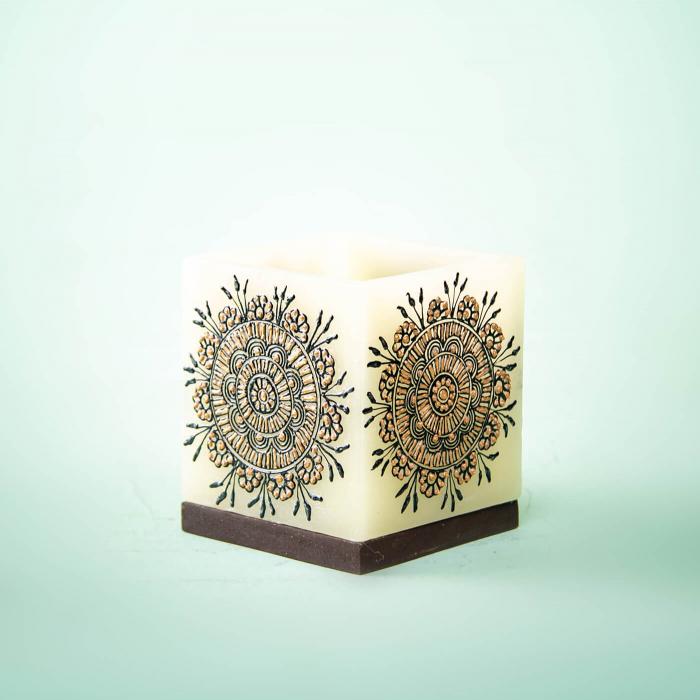 Copper Floral Wheel on Small Hollow Cuboid Candle