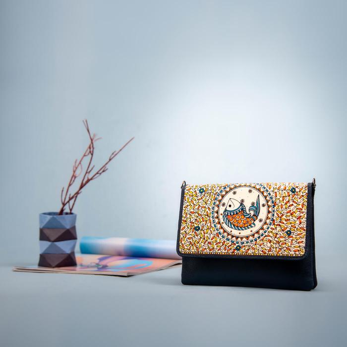 Trendy Sling Clutch with Fish Artwork