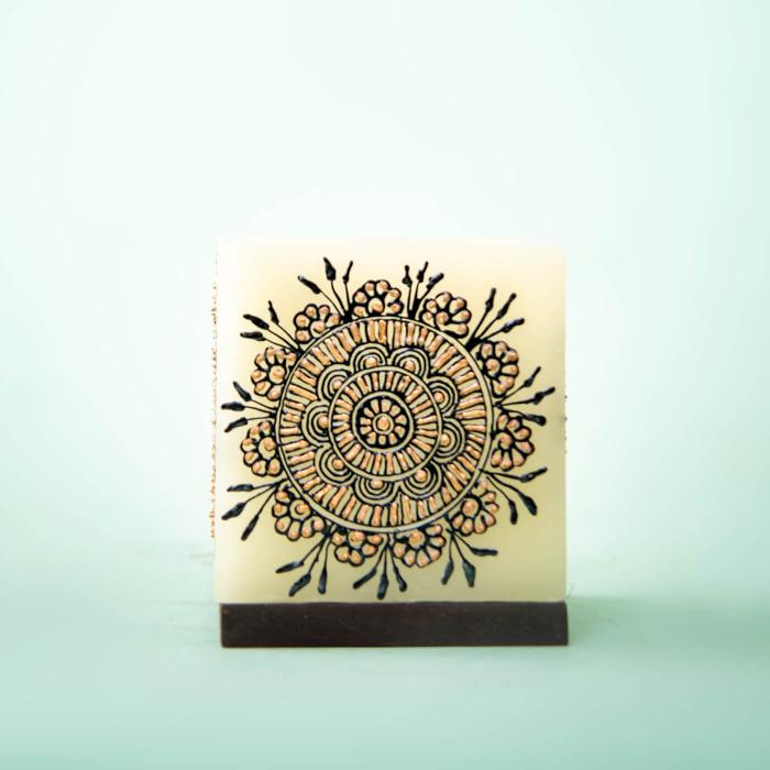 Copper Floral Wheel on Small Hollow Cuboid Candle