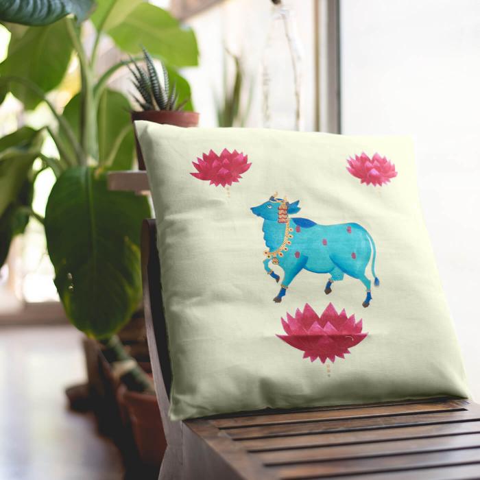 Hand-painted Cushion Cover - Pichwai - 36 x 36 cm - Zwende