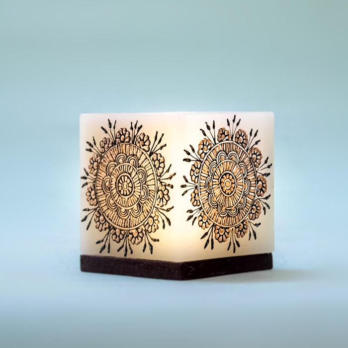 Copper Floral Wheel on Small Hollow Cuboid Candle