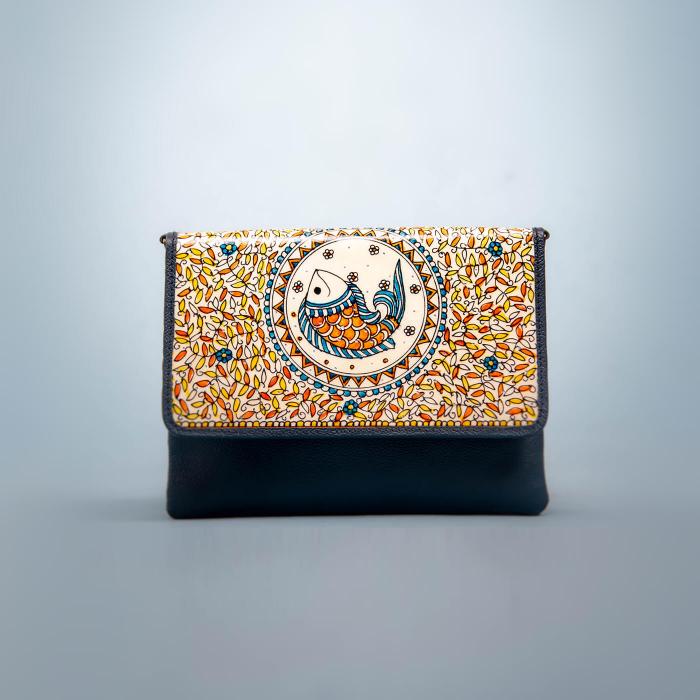 Trendy Sling Clutch with Fish Artwork