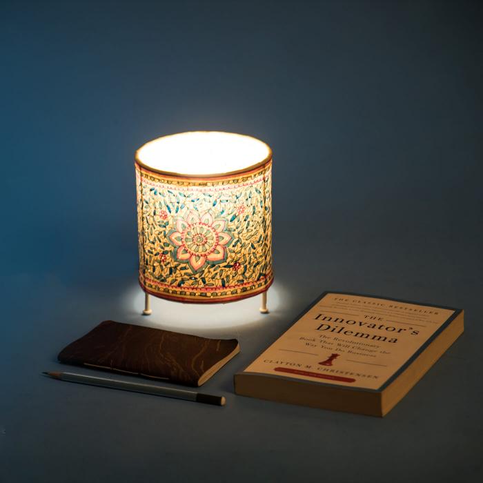 Hand Painted Parchment Leather Tholu Bommalata Table Lamp | 14 inches