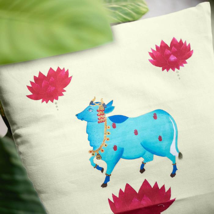 Hand-painted Cushion Cover - Pichwai - 36 x 36 cm - Zwende