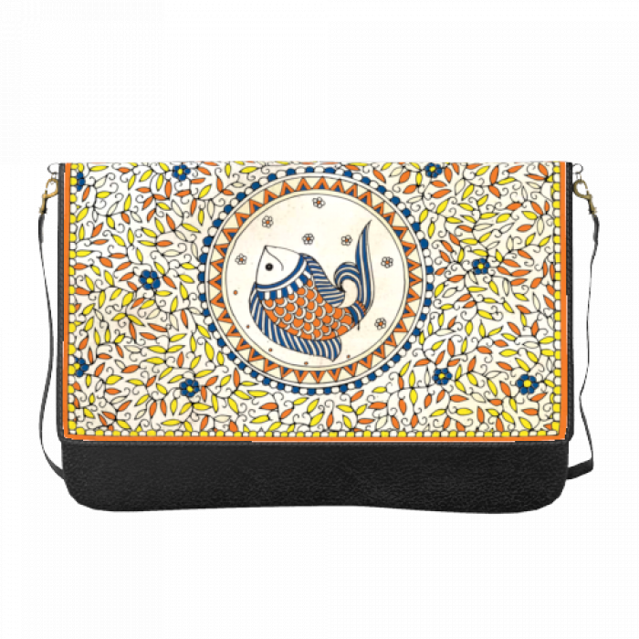 Trendy Sling Clutch with Fish Artwork