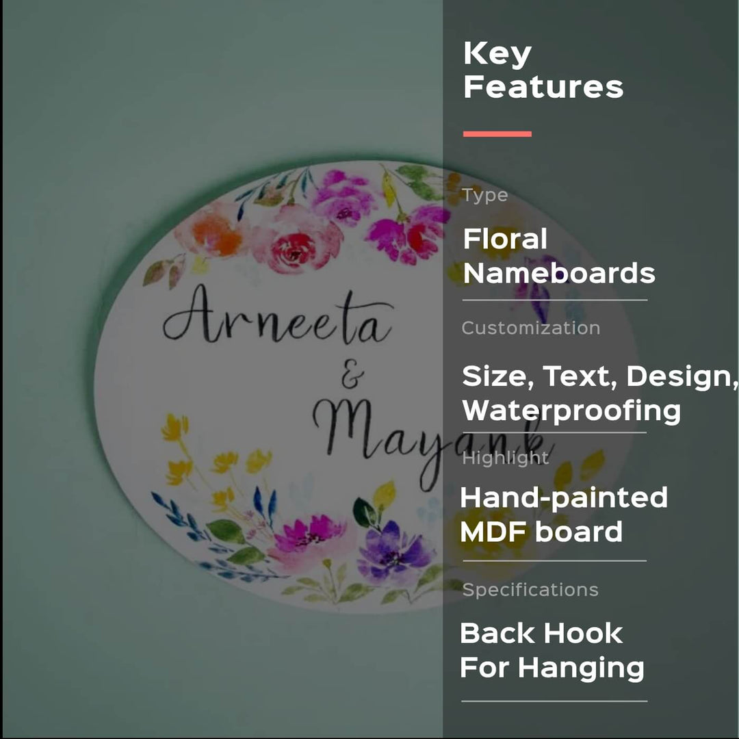 Oval Hand-painted Floral Nameboard